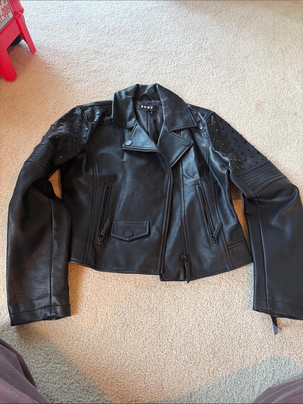 Dkny Black Studded PLeather Moto Jacket